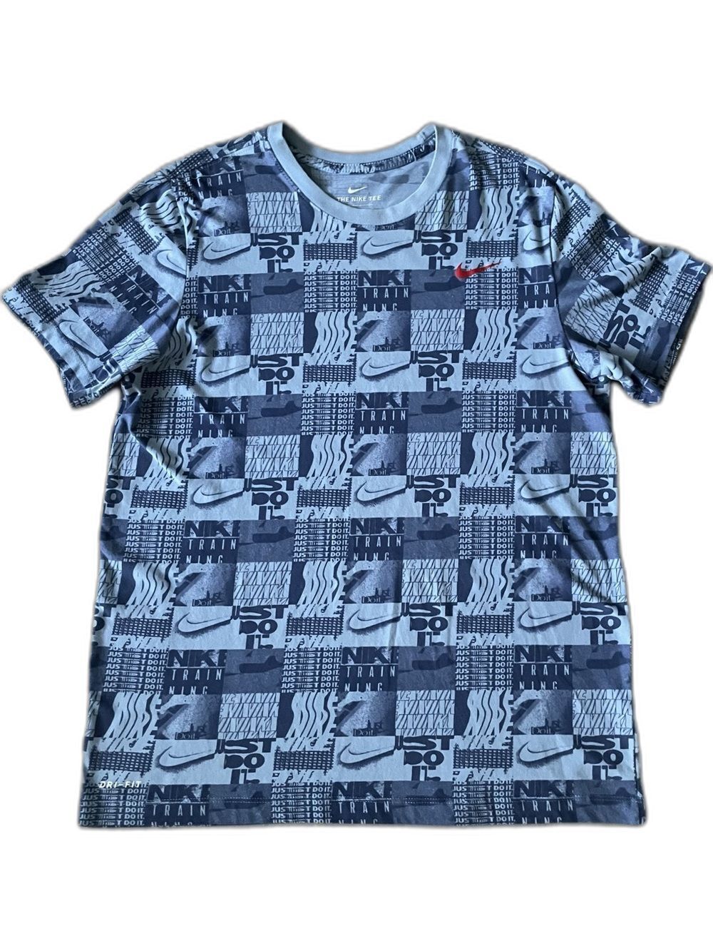 Nike AOP (All Over Print) Dri-FIT graphic pattern and a red swoosh logo. Sz L